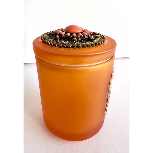 Orange Glass Jar Books Jewel Encrusted Lid Ball Tassle Vanity Jar Jeweled Orange - Picture 5 of 10